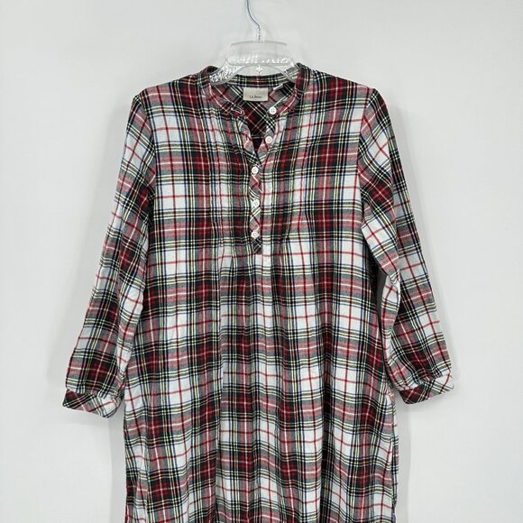 LL BEAN flannel nightgown 100% cotton plaid holiday winter pockets petite XSP - Picture 2 of 7